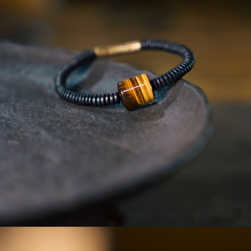 Zen Healing Ebony Wood Tiger Eye Brass Protection Bracelet