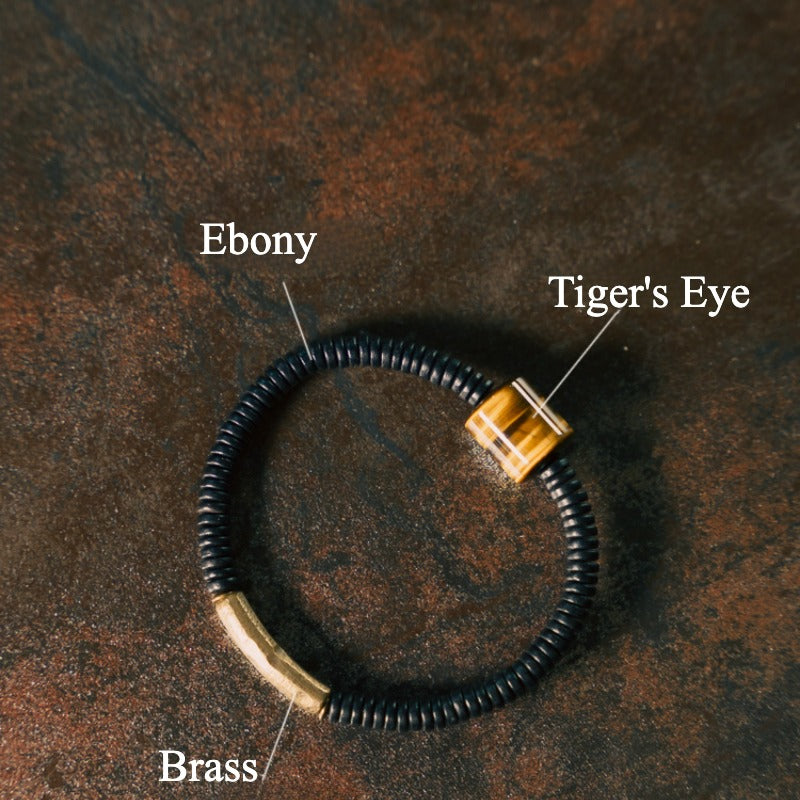 Zen Healing Ebony Wood Tiger Eye Brass Protection Bracelet