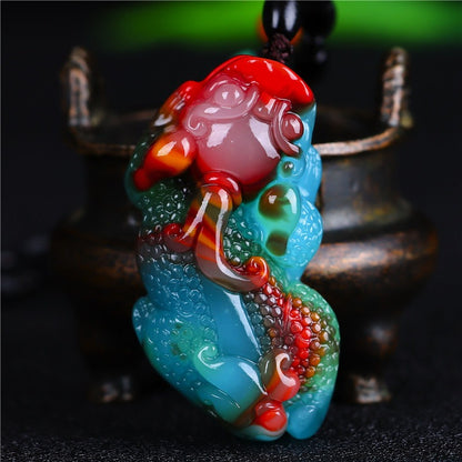 Zen Healing Hetian Jade Feng Shui Colorful Pi Xiu Wealth Pendant Necklace