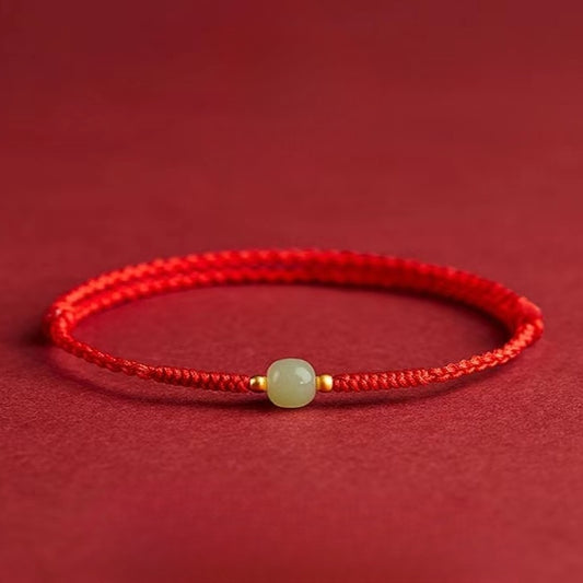 Zen Healing Hetian Jade Year of The Snake Lucky Bead Red String Prosperity Bracelet