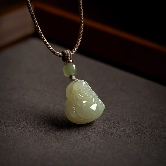 Zen Healing Jade Laughing Buddha Luck Necklace