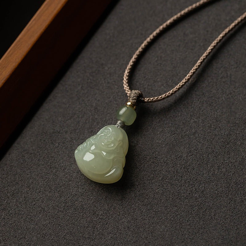 Zen Healing Jade Laughing Buddha Luck Necklace