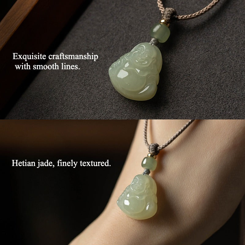 Zen Healing Jade Laughing Buddha Luck Necklace