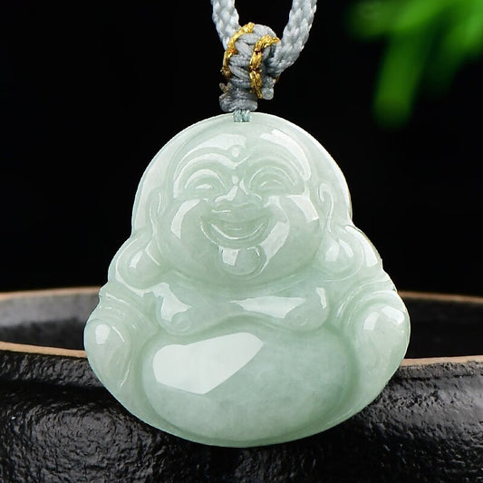 Zen Healing Jade Laughing Buddha Luck Pendant Necklace