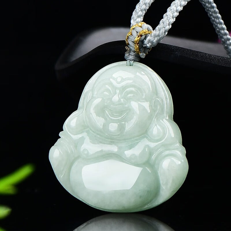 Zen Healing Jade Laughing Buddha Luck Pendant Necklace