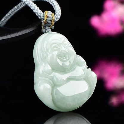 Zen Healing Jade Laughing Buddha Luck Pendant Necklace