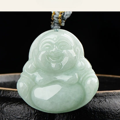 Zen Healing Jade Laughing Buddha Luck Pendant Necklace