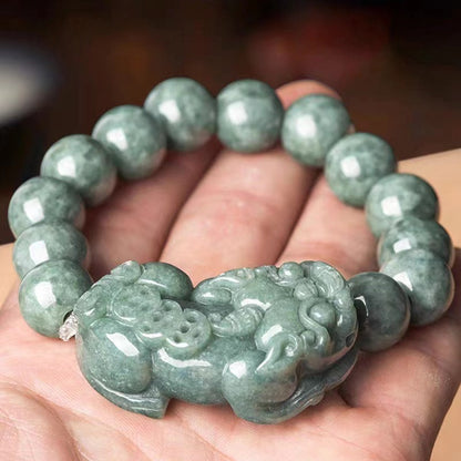 Zen Healing Jade PiXiu Wealth Feng Shui Bracelet 13mm