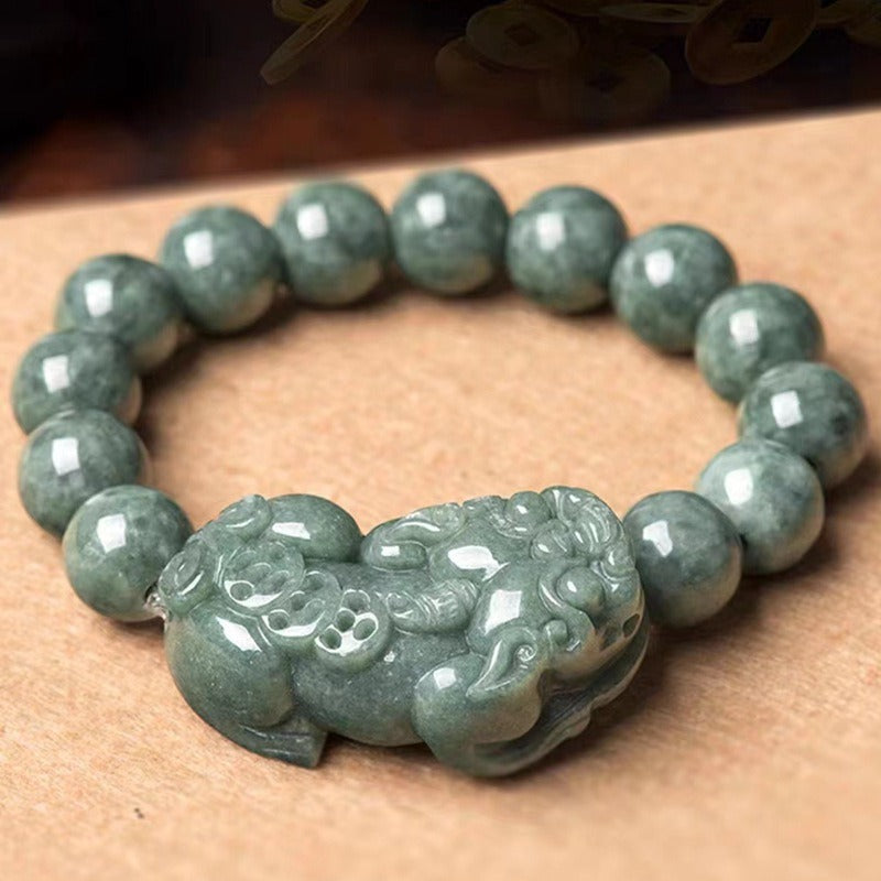 Zen Healing Jade PiXiu Wealth Feng Shui Bracelet 13mm