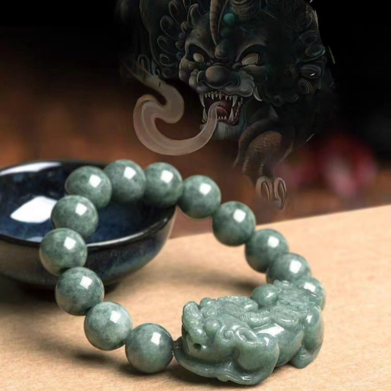 Zen Healing Jade PiXiu Wealth Feng Shui Bracelet 13mm