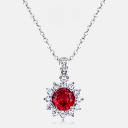 Zen Healing Lab-Created Ruby 925 Silver Sunflower Necklace