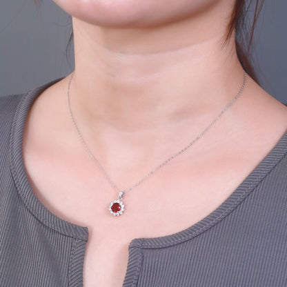 Zen Healing Lab-Created Ruby 925 Silver Sunflower Necklace