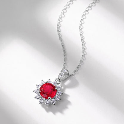 Zen Healing Lab-Created Ruby 925 Silver Sunflower Necklace