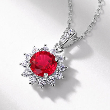 Zen Healing Lab-Created Ruby 925 Silver Sunflower Necklace