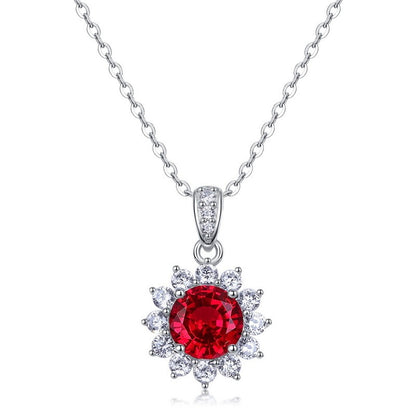 Zen Healing Lab-Created Ruby 925 Silver Sunflower Necklace