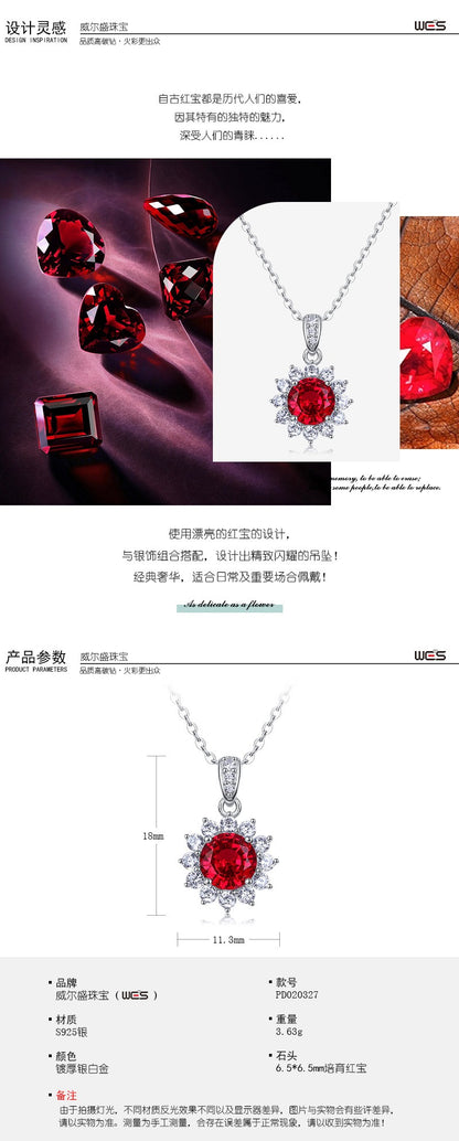Zen Healing Lab-Created Ruby 925 Silver Sunflower Necklace