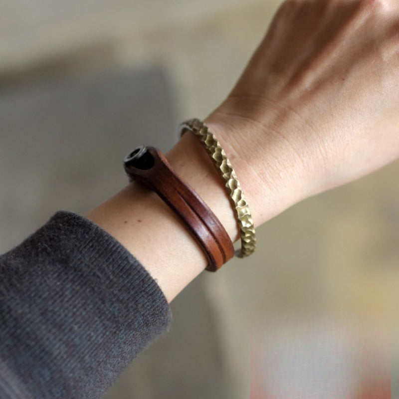 Zen Healing Leather Brass Luck Bracelet