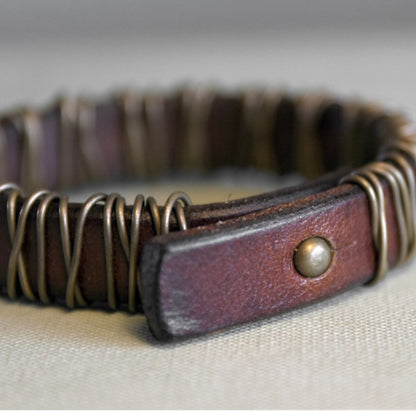 Zen Healing Leather Copper Brass Wealth Bracelet Bangle