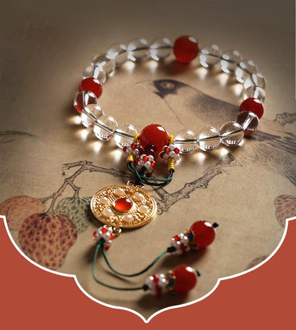 Zen Healing Mala Beads White Crystal Red Agate Clarity Bracelet