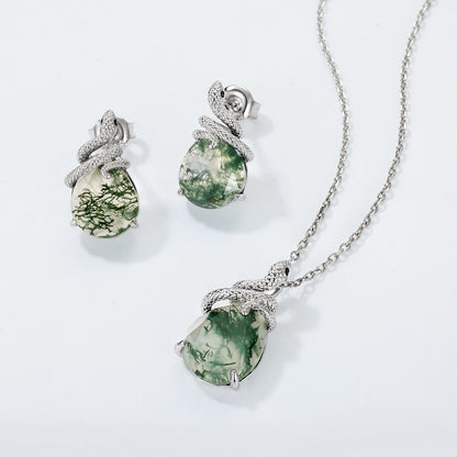 Zen Healing Moss Agate 925 Silver Year of the snake Stud Earrings