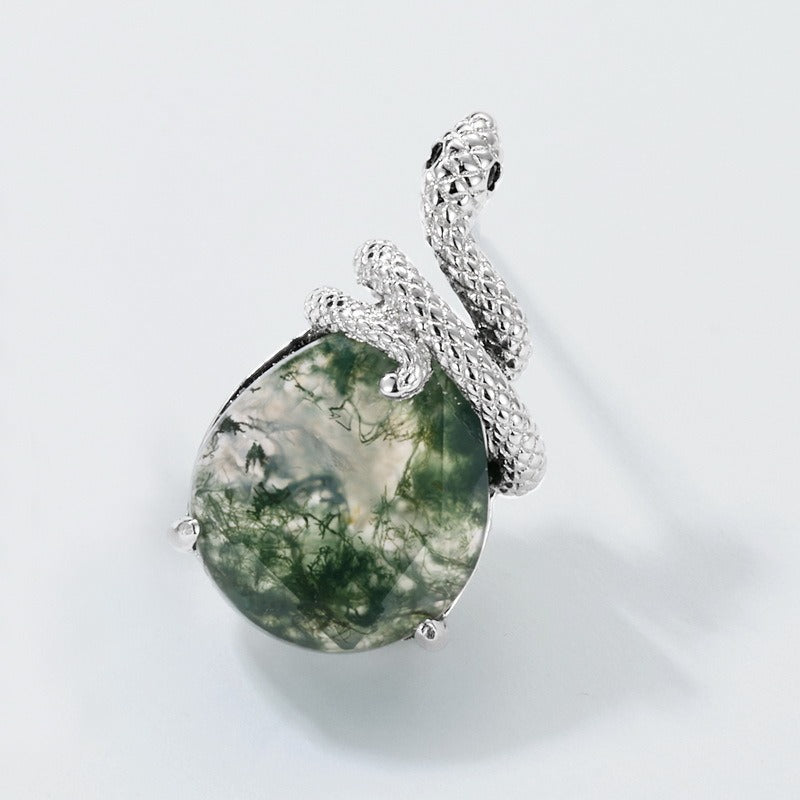 Zen Healing Moss Agate 925 Silver Year of the snake Stud Earrings
