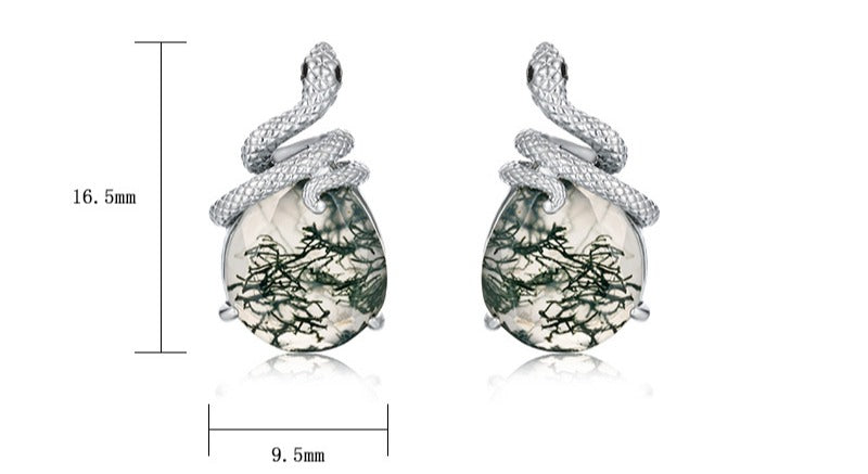 Zen Healing Moss Agate 925 Silver Year of the snake Stud Earrings