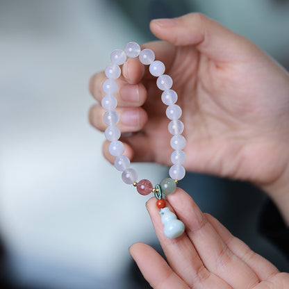 Zen Healing Natural Agate White Chalcedony Gourd Lucky Charm Bracelet 8mm