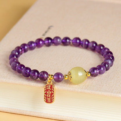 Zen Healing Natural Amethyst Crystal Amulet Charm Positive Bracelet