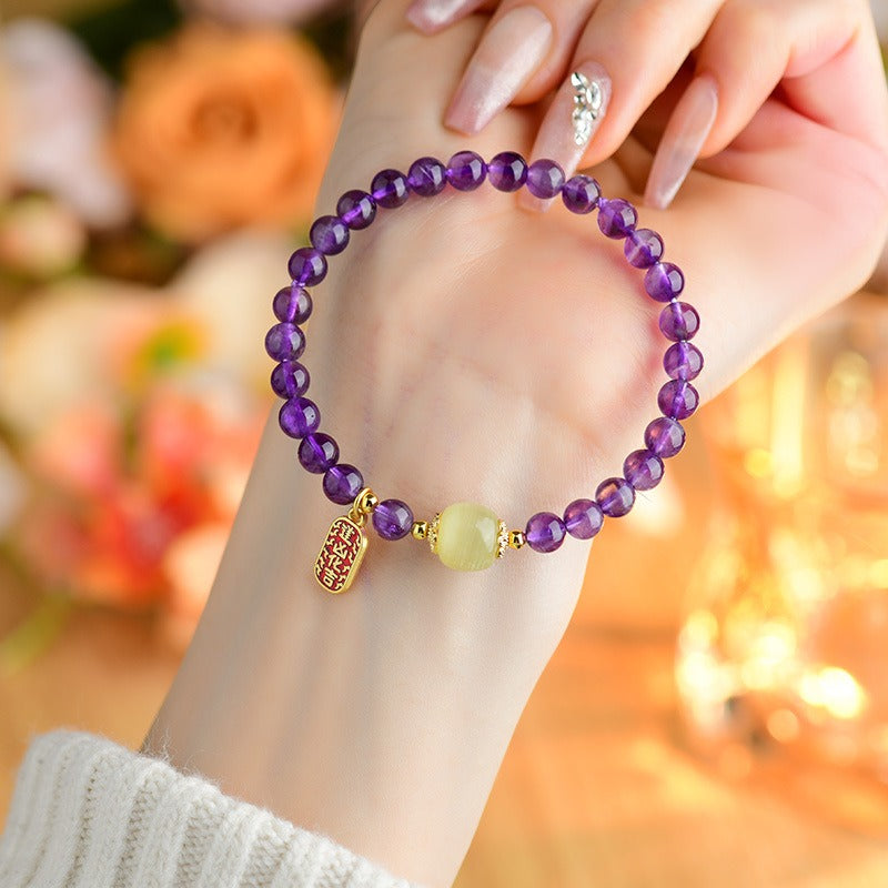 Zen Healing Natural Amethyst Crystal Amulet Charm Positive Bracelet