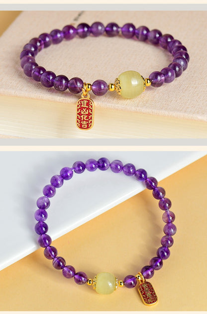 Zen Healing Natural Amethyst Crystal Amulet Charm Positive Bracelet