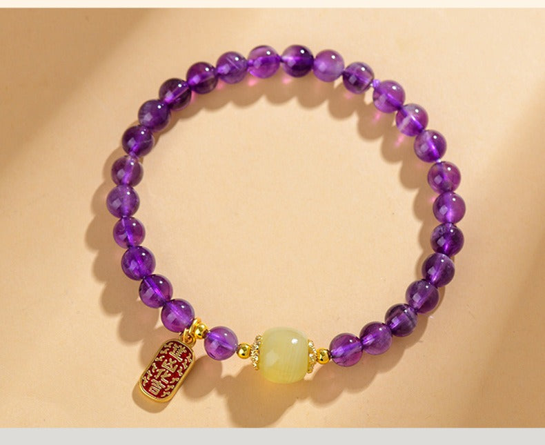 Zen Healing Natural Amethyst Crystal Amulet Charm Positive Bracelet