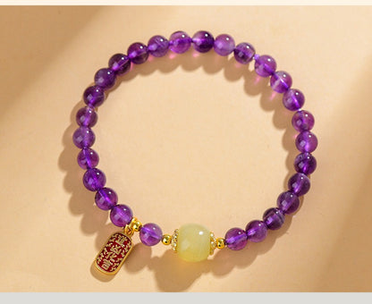 Zen Healing Natural Amethyst Crystal Amulet Charm Positive Bracelet