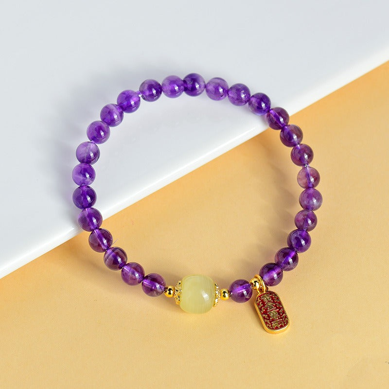 Zen Healing Natural Amethyst Crystal Amulet Charm Positive Bracelet