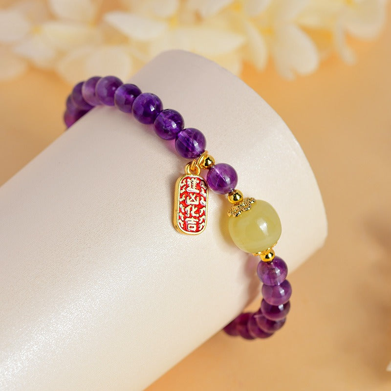 Zen Healing Natural Amethyst Crystal Amulet Charm Positive Bracelet