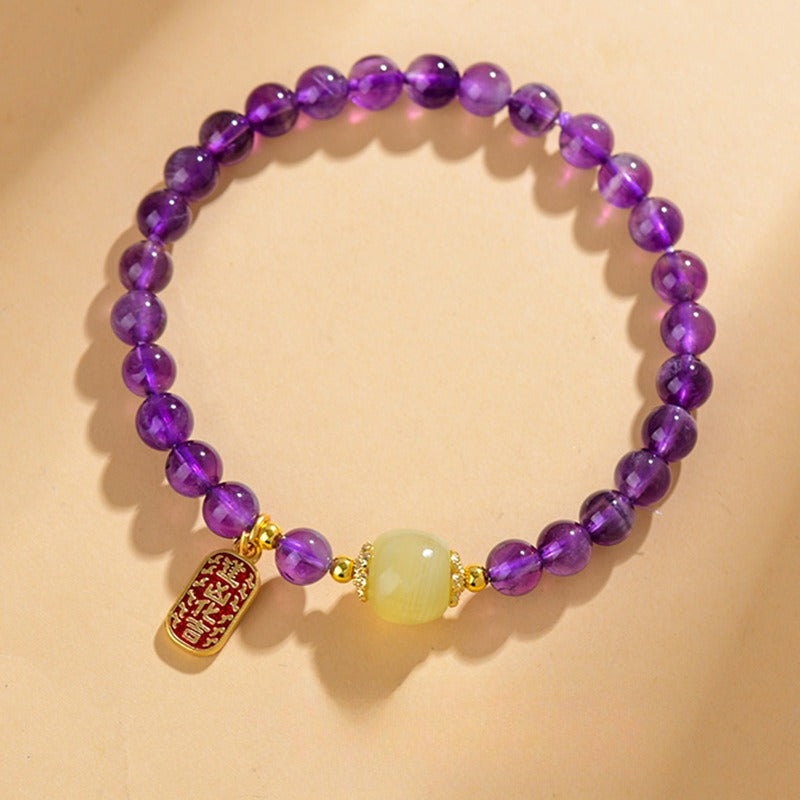 Zen Healing Natural Amethyst Crystal Amulet Charm Positive Bracelet