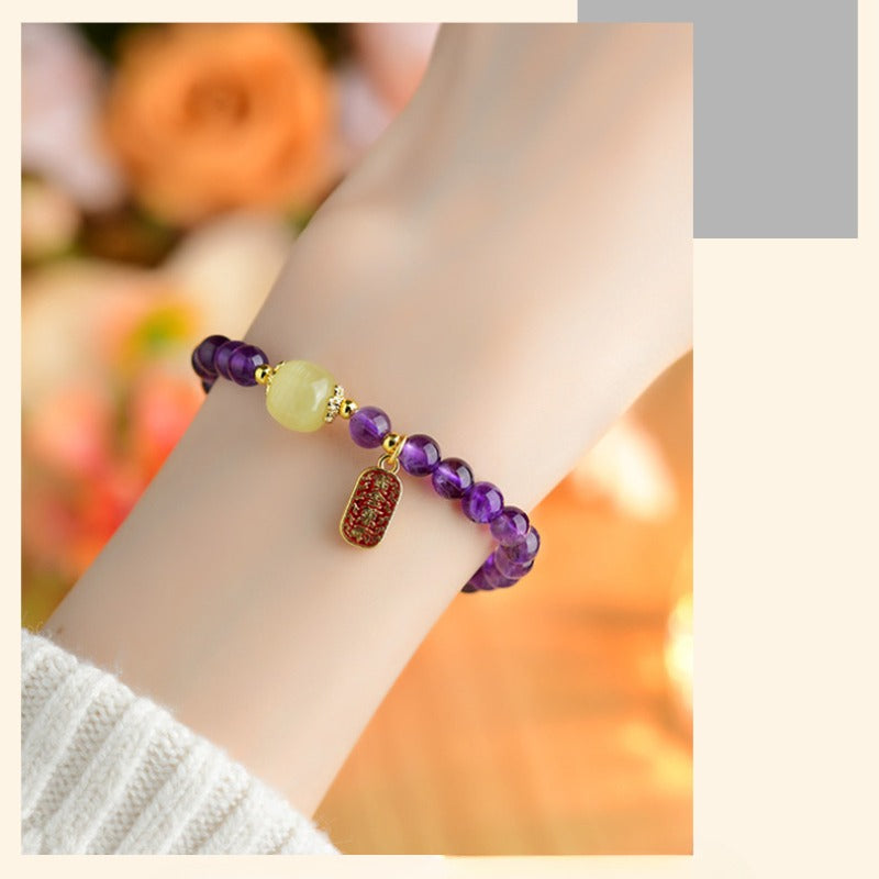 Zen Healing Natural Amethyst Crystal Amulet Charm Positive Bracelet