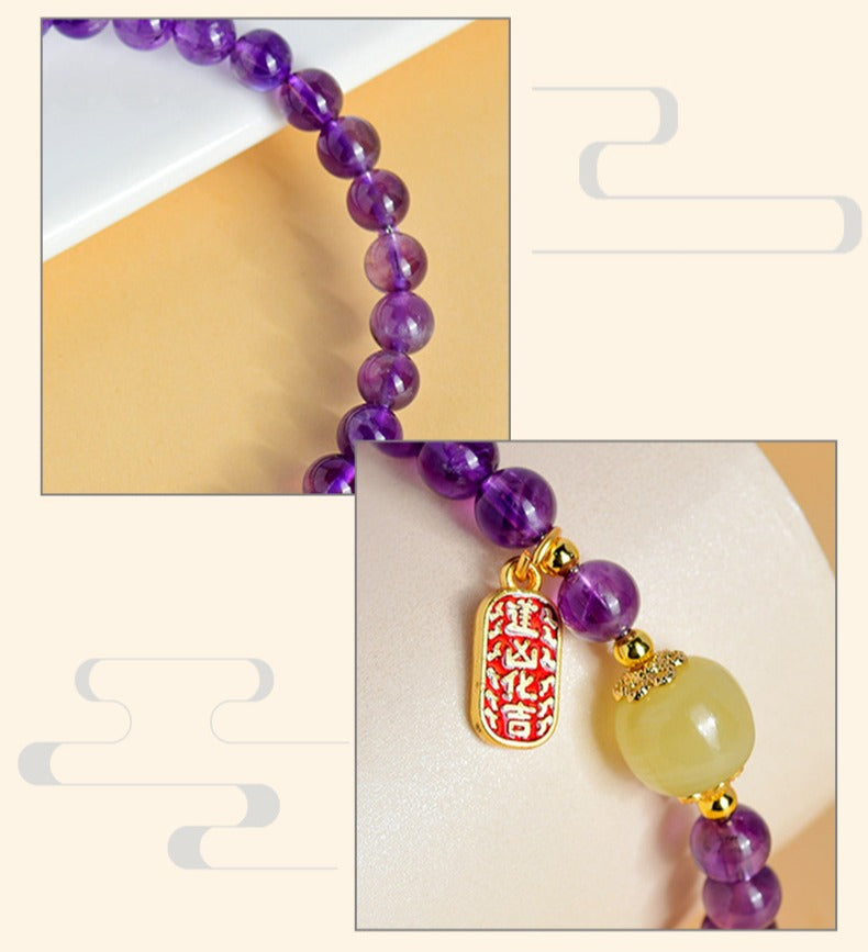 Zen Healing Natural Amethyst Crystal Amulet Charm Positive Bracelet