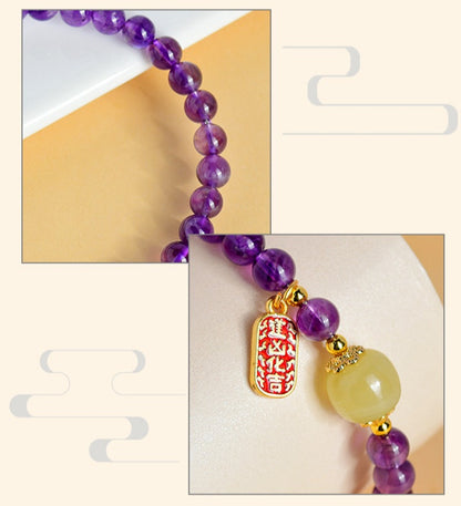 Zen Healing Natural Amethyst Crystal Amulet Charm Positive Bracelet