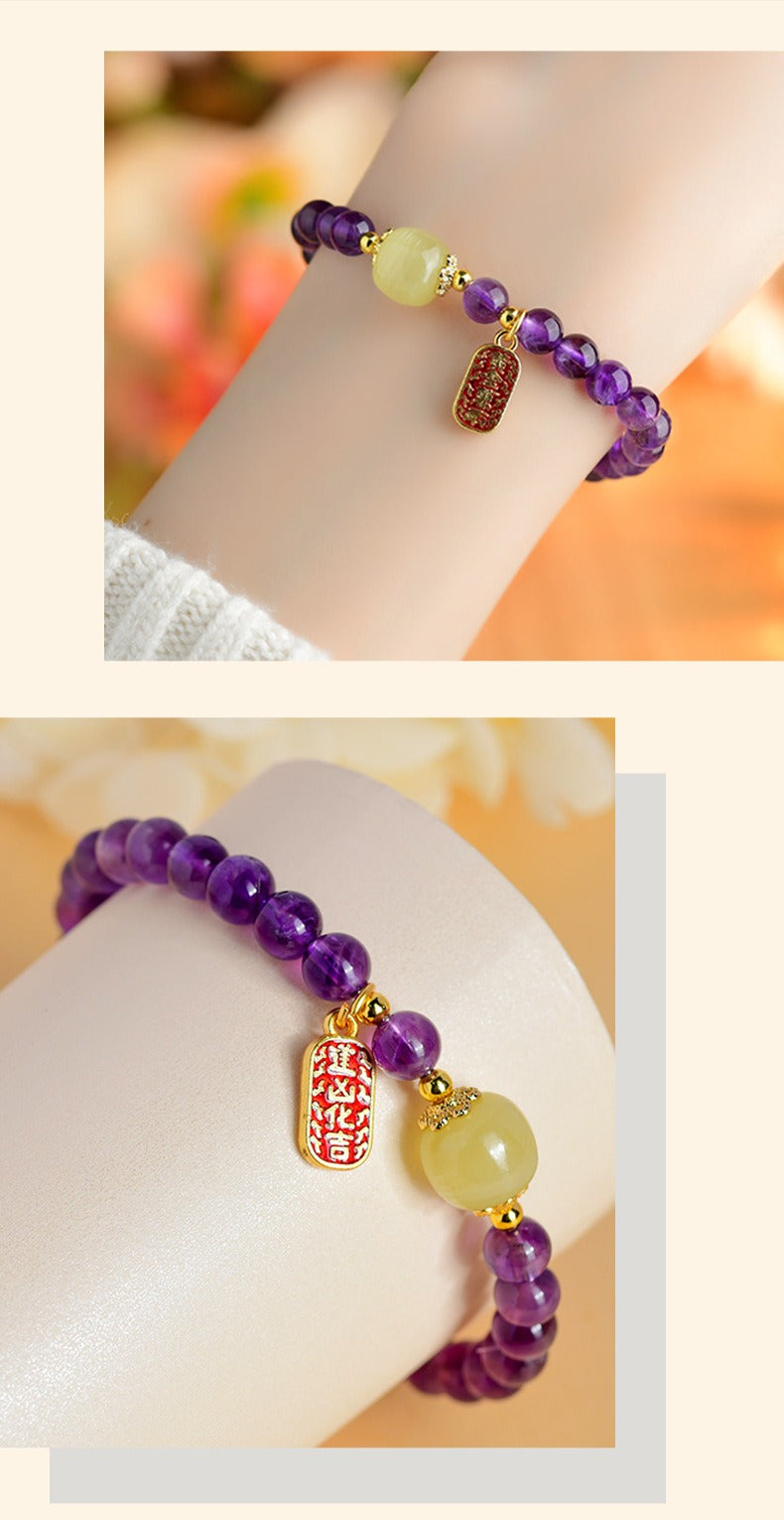 Zen Healing Natural Amethyst Crystal Amulet Charm Positive Bracelet