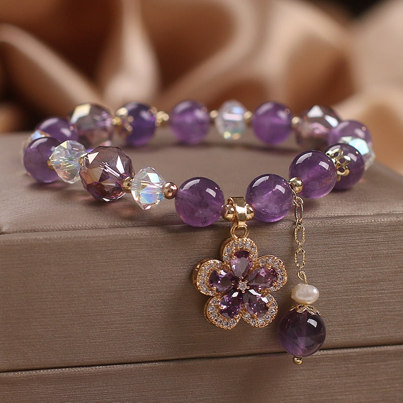 Zen Healing Natural Amethyst Four Leaf Clover Lucky Charm Bracelet