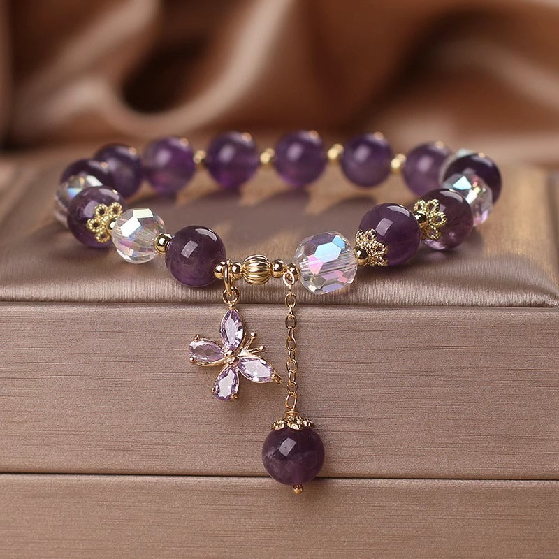 Zen Healing Natural Amethyst Four Leaf Clover Lucky Charm Bracelet