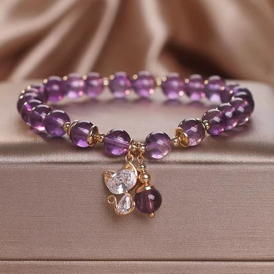 Zen Healing Natural Amethyst Four Leaf Clover Lucky Charm Bracelet