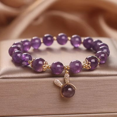 Zen Healing Natural Amethyst Four Leaf Clover Lucky Charm Bracelet