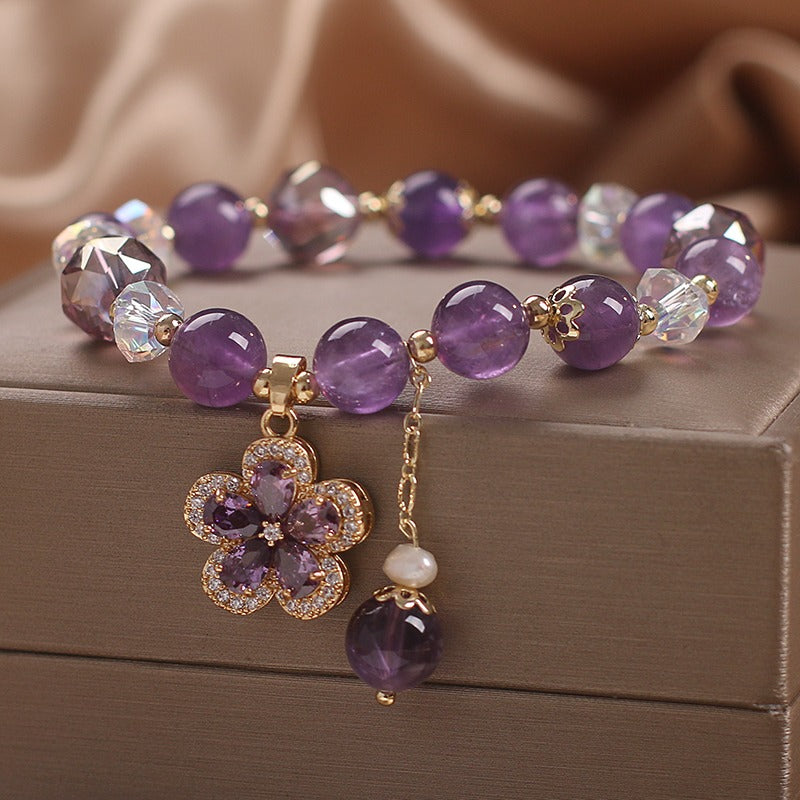 Zen Healing Natural Amethyst Four Leaf Clover Lucky Charm Bracelet