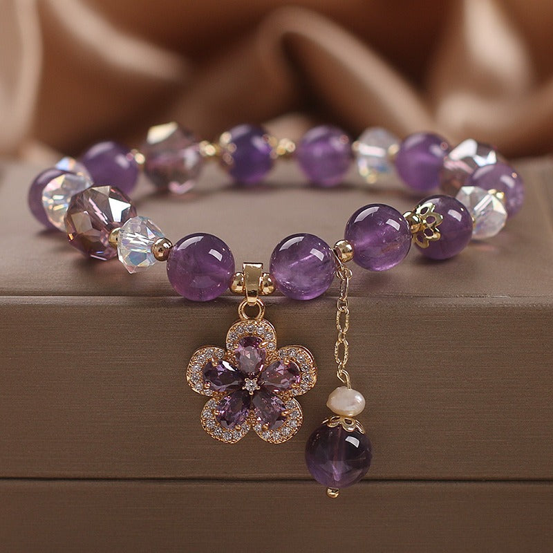 Zen Healing Natural Amethyst Four Leaf Clover Lucky Charm Bracelet