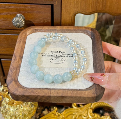 Zen Healing Natural Aquamarine Pearl Charm Bracelet