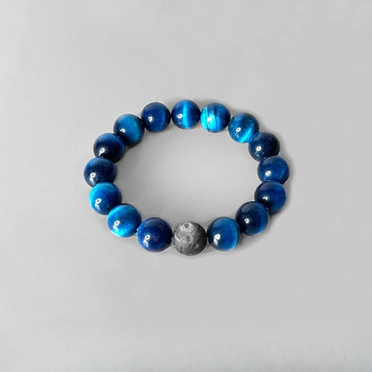 Zen Healing Natural Blue Tiger Eye Silver Obsidian Confidence Energy Bracelet