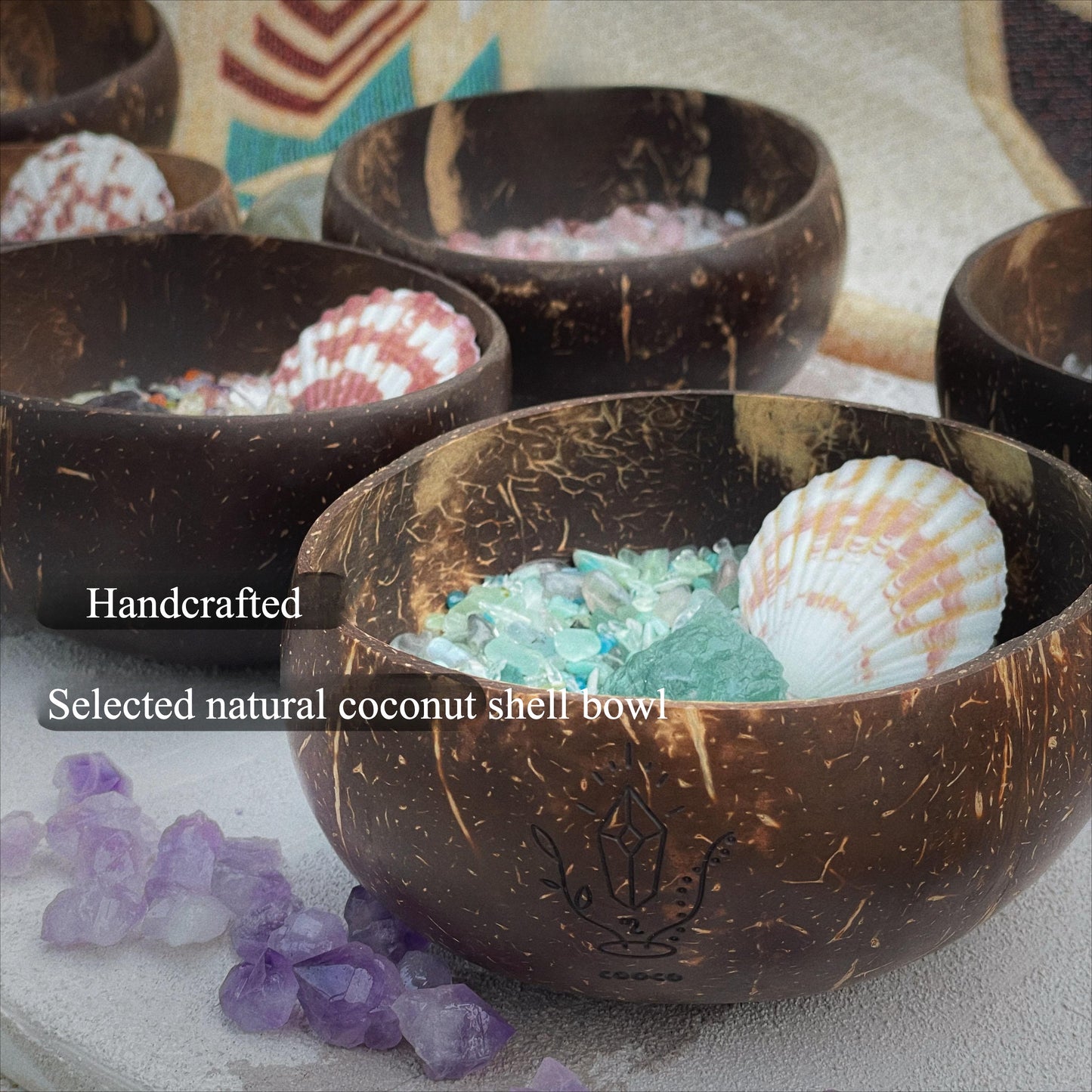 Zen Healing Natural Crystal Coconut Bowl Wishing Tabletop Planter