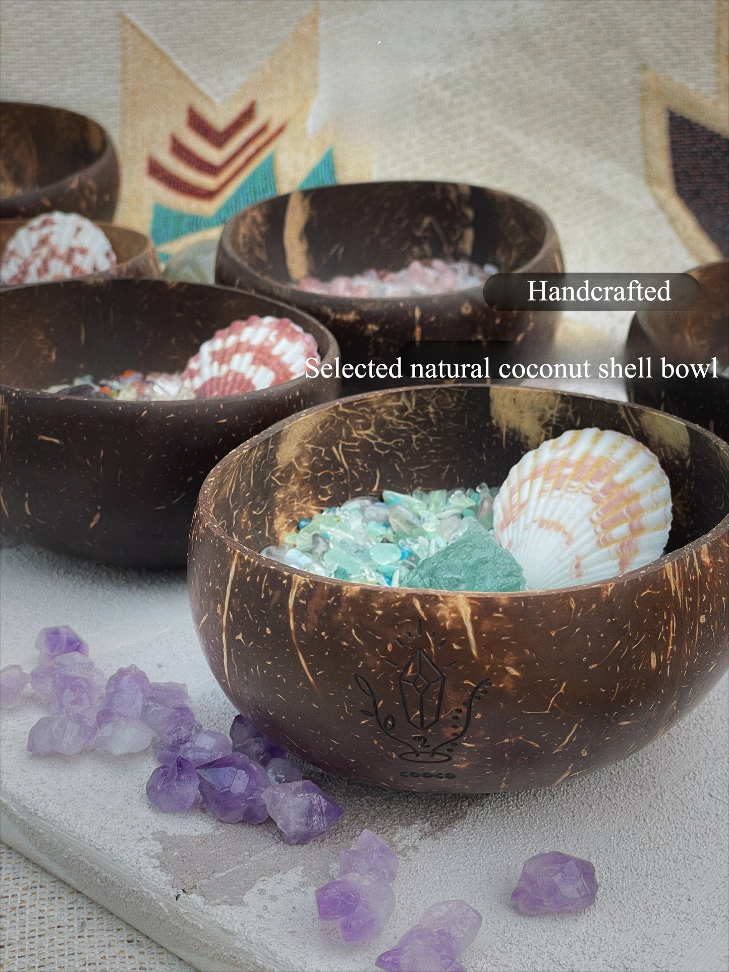 Zen Healing Natural Crystal Coconut Bowl Wishing Tabletop Planter