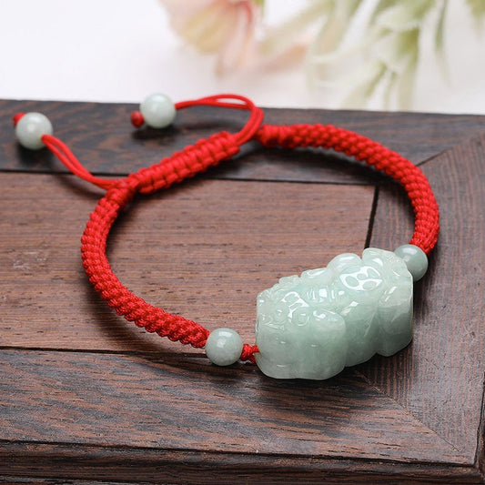 Zen Healing Natural Jade PiXiu Wealth Luck Braided Feng Shui Bracelet